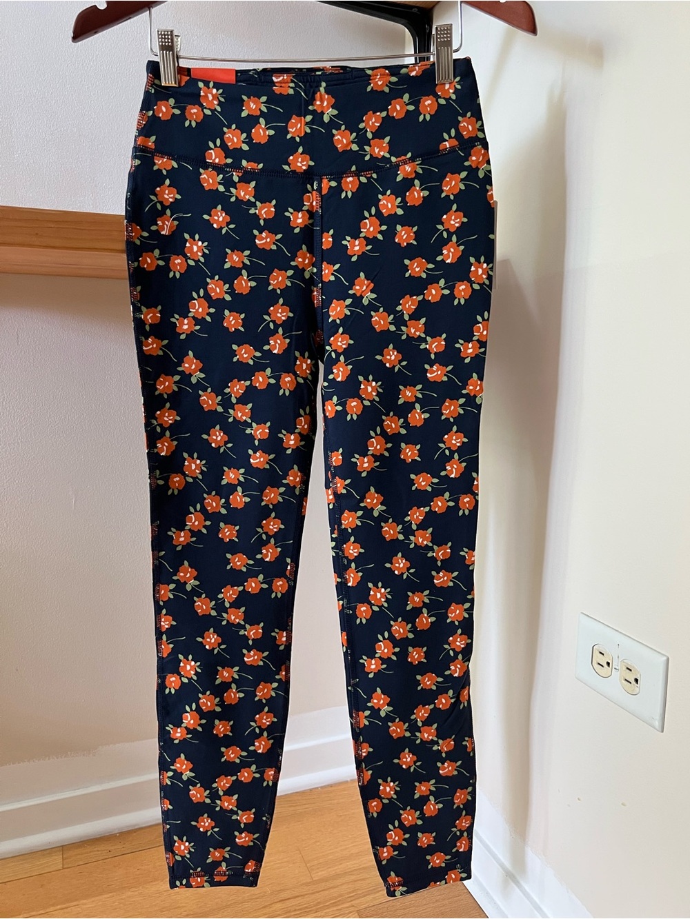 J. Crew Navy Leggings with Orange Floral Print